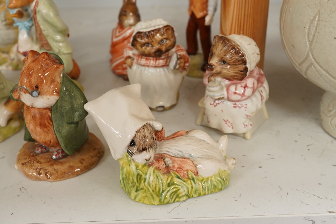 A collection of Beswick and Royal Albert Beatrix Potter figures to include Little Black Rabbit and The Head Gardener, together with two plates, 19cm wide